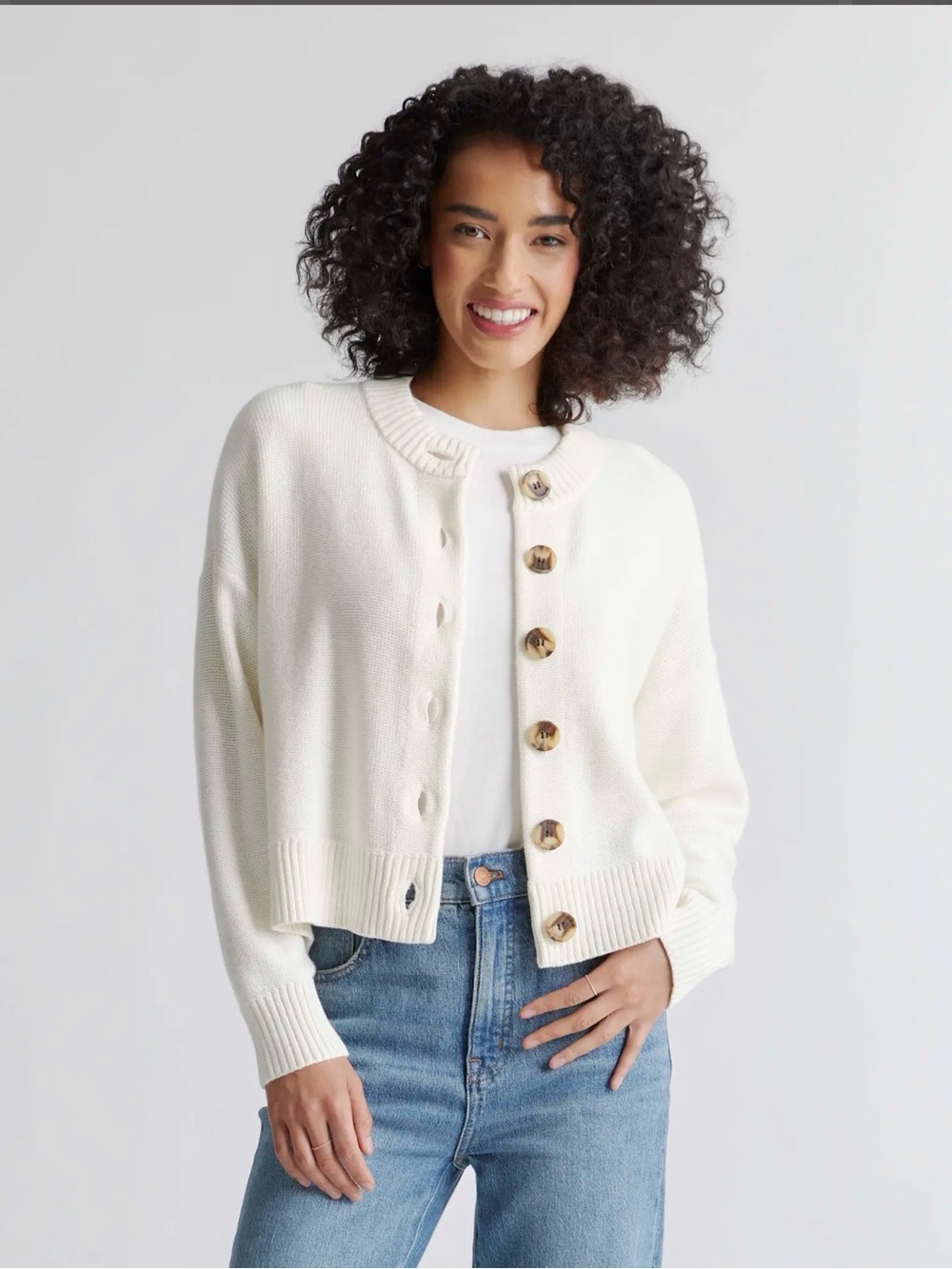 Quince Classic Cream 100% Organic Cotton Button-Front Knit Cardigan Sweater XS